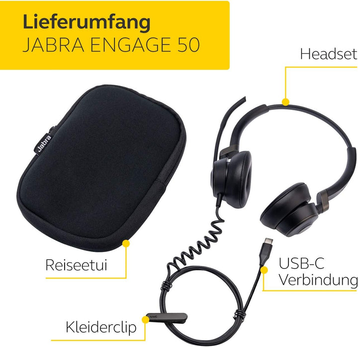 Jabra Engage 50 On-Ear Stereo Headset - Microsoft-zertifizierter digitaler Kopfhörer mit Kabel - pas