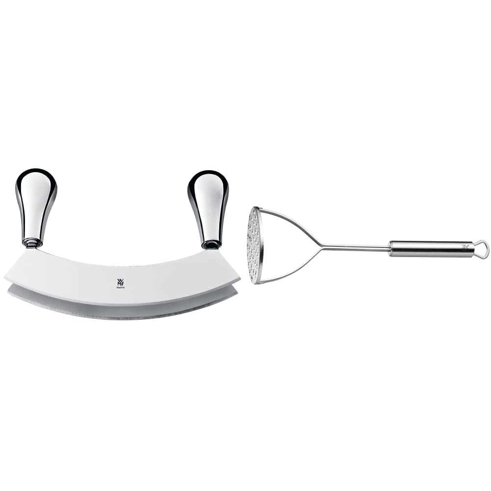 WMF Kräutermesser Wiegemesser zweischneidig 18 cm &amp; Profi Plus Kartoffelstampfer 28,5 cm, Cromargan