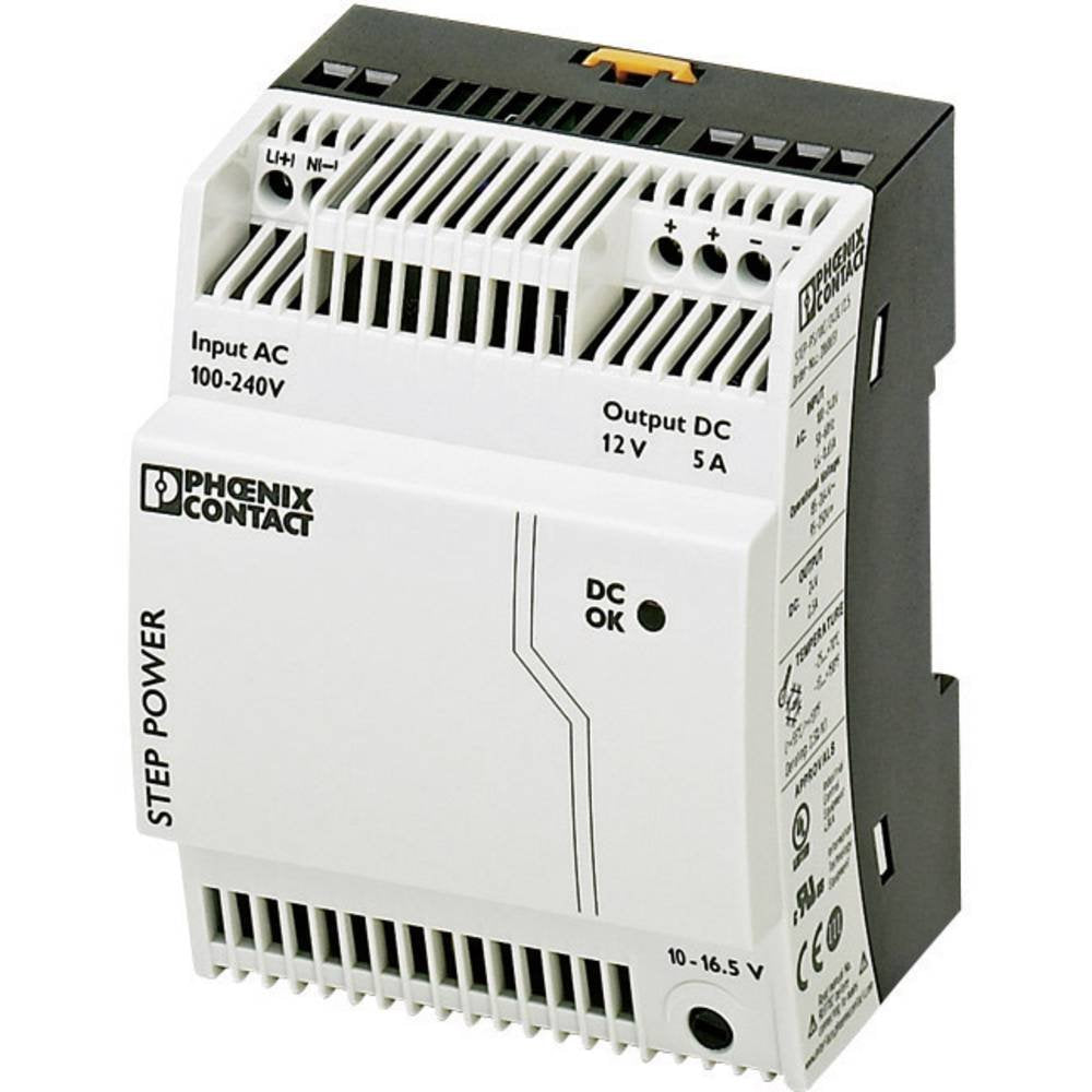 Phoenix Contact STEP-PS/1AC/12DC/5 Switch-Mode DIN-Schienen Netzteil 60W, 85 → 264V ac, 12V dc / 5A