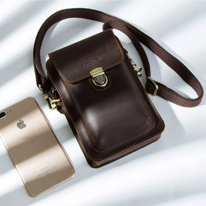CONTACTS Echtes Leder Herren Kleine Messenger Taillentasche Gürteltasche Telefon Brieftasche Geldbör