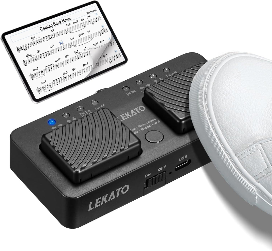 LEKATO Bluetooth Page Turner Pedal für Tablet Smartphone, Wiederaufladbares Page Turning Pedal, Drah