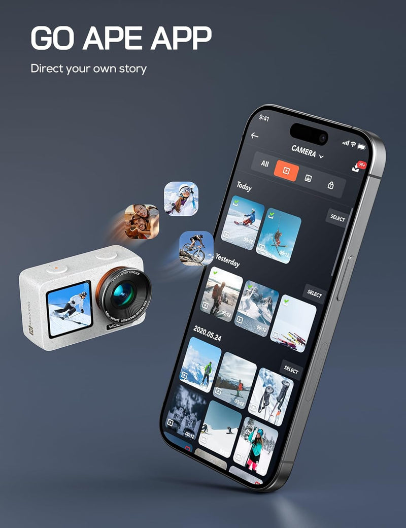 WOLFANG Seeker One White - wasserdichte Action-Kamera mit 4K60 Ultra HD-Video, Dual-Screen-Farbdispl