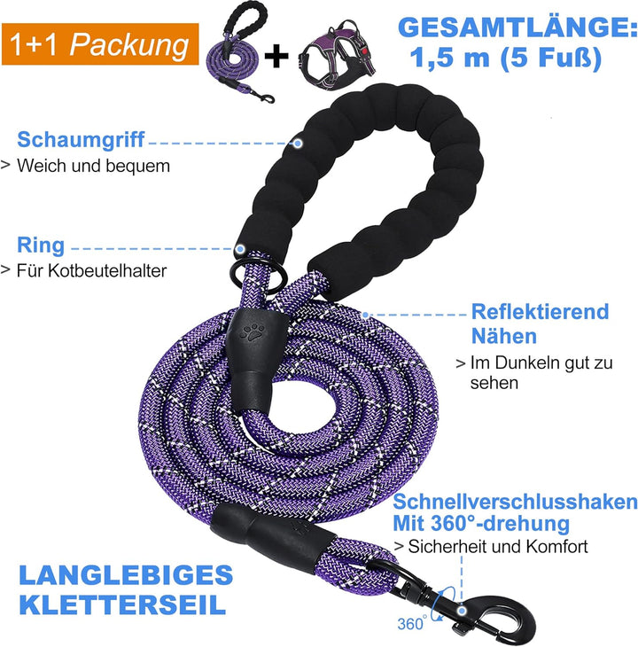 haapaw Hundegeschirr ohne Zug, einstellbar, reflektierend, Oxford, einfache Kontrolle, mittelgrosses