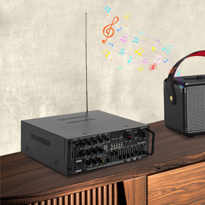 Bluetooth Audio Verstärker 2 x 200W, HiFi Stereo Leistungsverstärker mit USB/SD/MIC Eingang & FM Rad