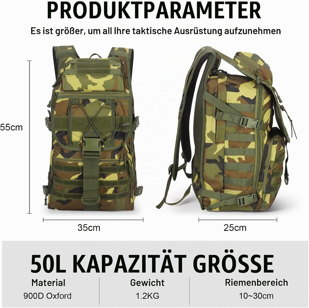 SHANNA Militärrucksack 35L/50L Armee Rucksack Molle, Hohe Kapazität Trekkingrucksack Wanderrucksäcke