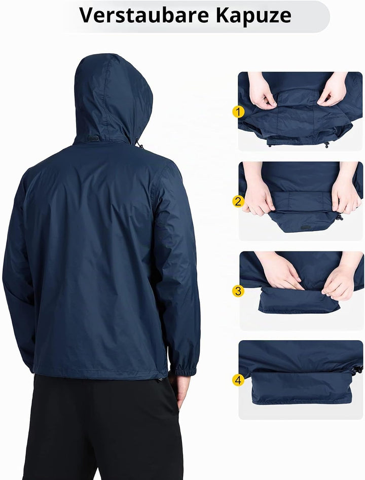 Outdoor Ventures Regenjacke Herren Wasserdicht Ultraleichte Dünne Faltbare Regenmantel Atmungsaktiv