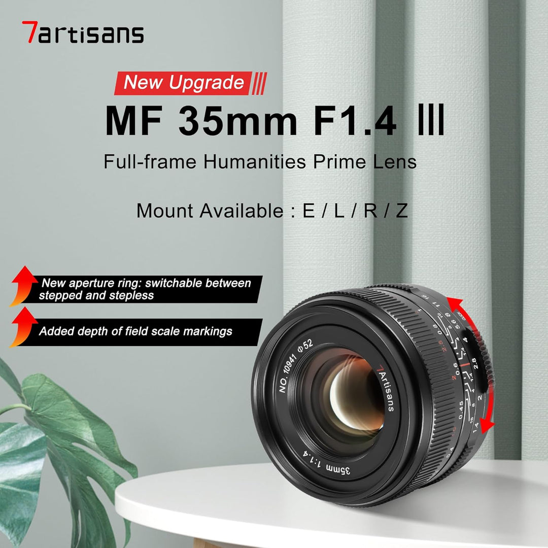 7artisans 35 mm F1.4 Mark Ⅱ Full Frame Manual Focus Prime Objektiv Grosse Blende Kompatibel mit Cano