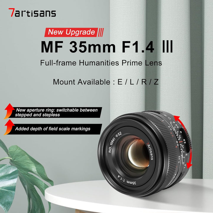 7artisans 35 mm F1.4 Mark Ⅱ Full Frame Manual Focus Prime Objektiv Grosse Blende Kompatibel mit Cano