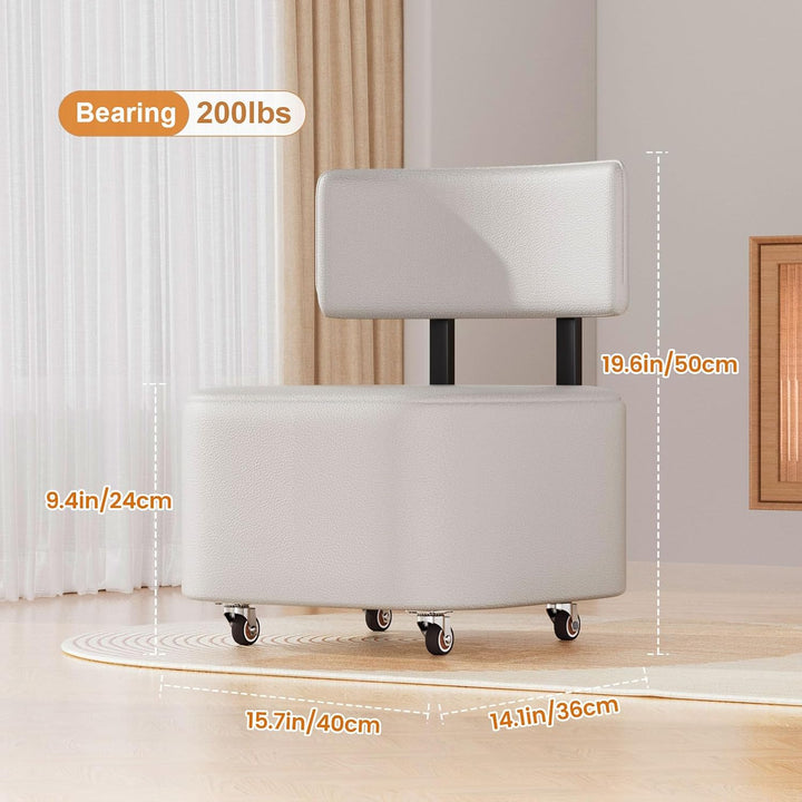 Rollstuhl PU-Leder Niedriger Rollhocker, Kleiner Hocker Mit Rollen Und Rückenlehne, Rollhocker Tritt