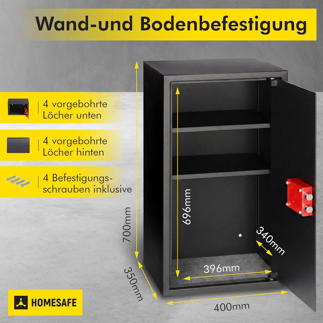Homesafe HV70K Tresor Möbeltresor Safe mit Schlüssel-Schloss, Geldschrank Wandsafe Boden-Wandtresor,