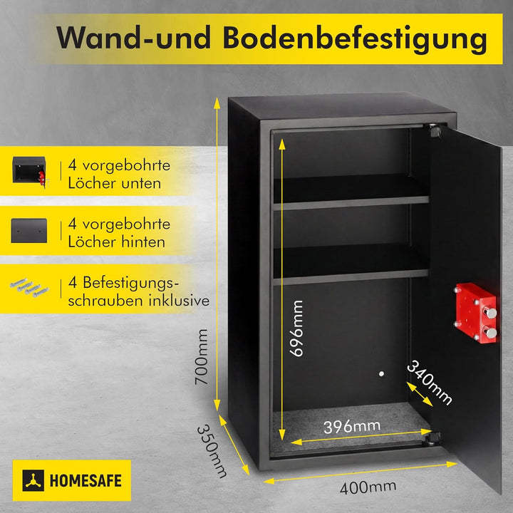 Homesafe HV70K Tresor Möbeltresor Safe mit Schlüssel-Schloss, Geldschrank Wandsafe Boden-Wandtresor,