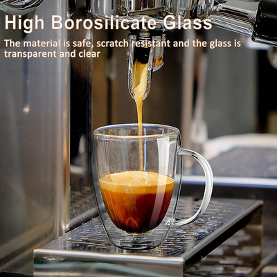 350ml Kaffeeglas Latte Macchiato Gläser mit Henkel, 4-Stück Teeglas Doppelwandige Gläser, Borosilika