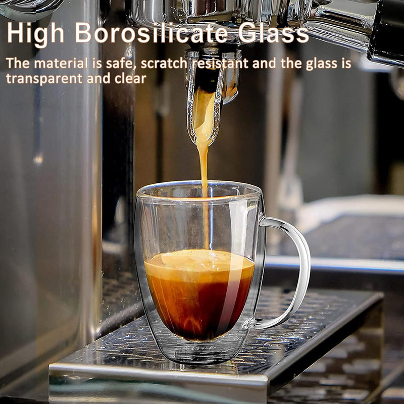 350ml Kaffeeglas Latte Macchiato Gläser mit Henkel, 4-Stück Teeglas Doppelwandige Gläser, Borosilika