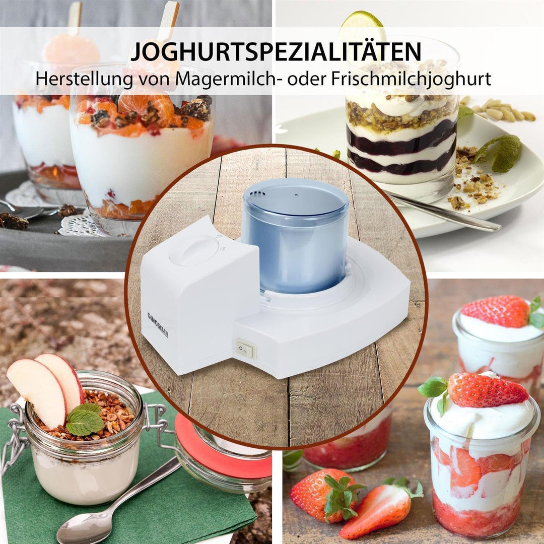 Gino Gelati Eismaschine Potium Speiseeismaschine Eiscreme Maschine Eisbereiter, 70 Watt, Weiss/Blau,