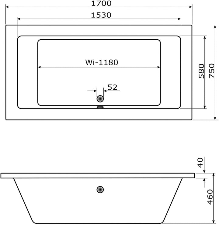 AQUADE Whirlpool Badewanne Wolfsburg Classic 170x75 cm mit LED Whirlpool Beleuchtung & Badekissen fü
