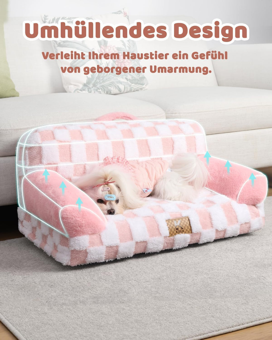 KSIIA Orthopädisches Katzenbett Flauschig 66x37cm, Abnehmbar Katzensofa Hundebett Waschbar, Hundesof