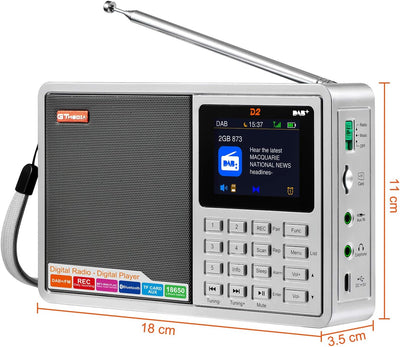Tragbares DAB Radio,Bluetooth Radio,Küchenradio mit Kabel oder Batteriebetriebenes Radio, 2.4''Farbd