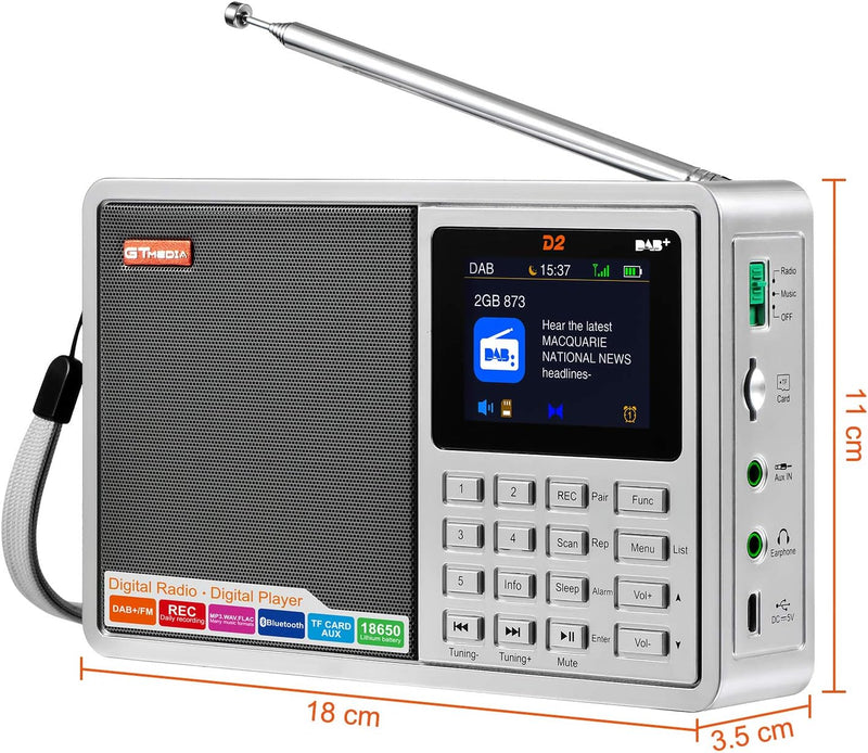 Tragbares DAB Radio,Bluetooth Radio,Küchenradio mit Kabel oder Batteriebetriebenes Radio, 2.4&