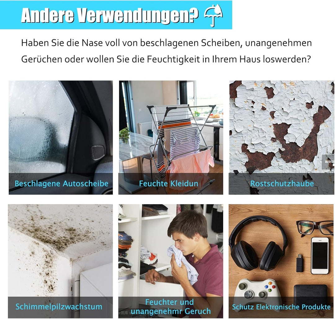 OMECO Entfeuchter Auto Kissen 2000g Wiederverwendung Silica Gel Luftentfeuchter Granulat Pack,Gegen