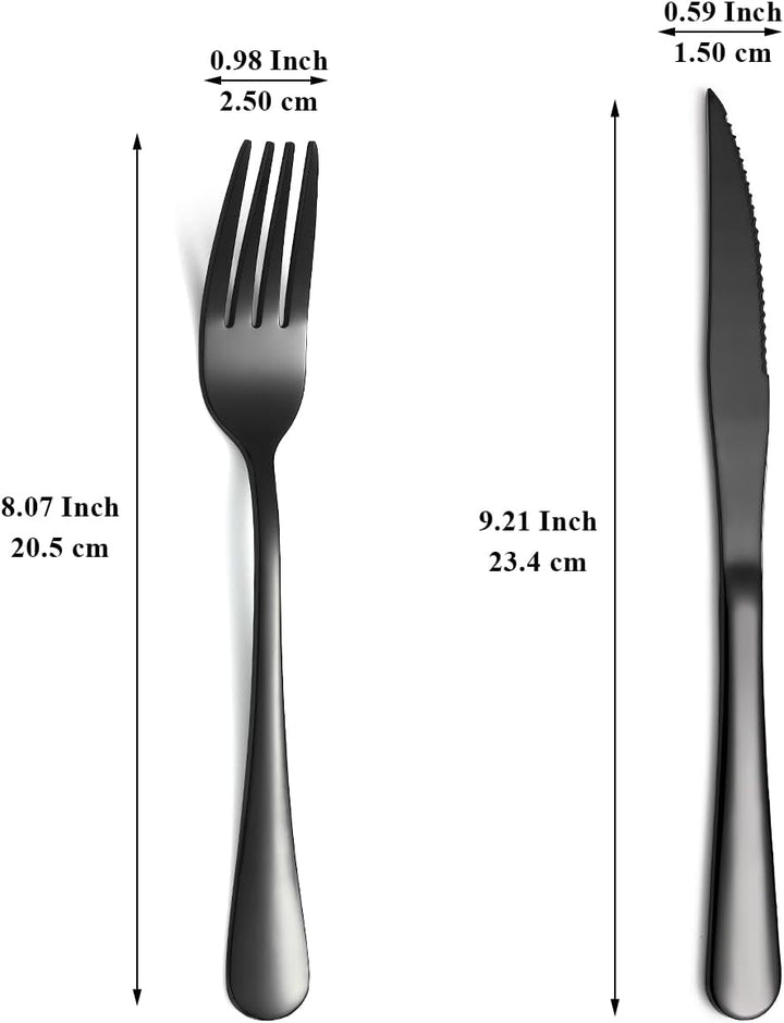 Evanda Schwarzes Steakbesteck 12 teilig, Schwarzes Titanbeschichtung Edelstahl 6 Tafelgabeln und 6 T