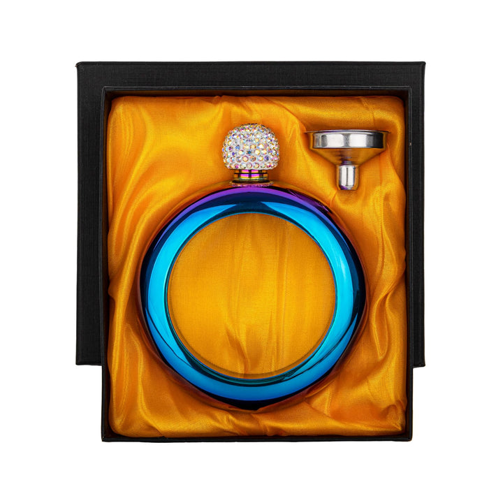 TOPTIE 3,5 Oz Armreif Flachmann Edelstahl, Kristalldeckel Armband Flachmann mit Trichter, Geschenkbo