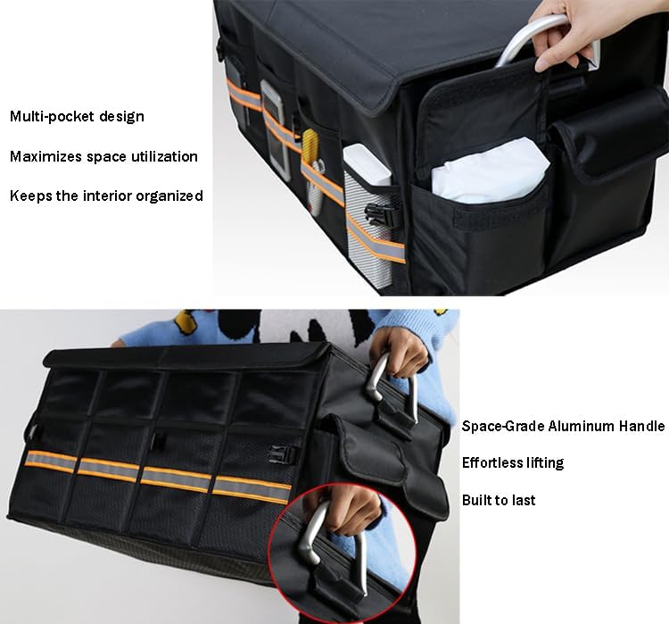 TINMAGI Kofferraum Organizer, Kofferraumtasche 90cm, Auto Organizer Kofferraum mit Fächern, Deckel,