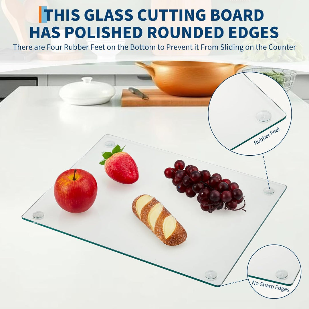 Garvee 2er Set gehärtete Glas-Schneidebretter – transparent, hitzebeständig, bruchsicher – rutschfes