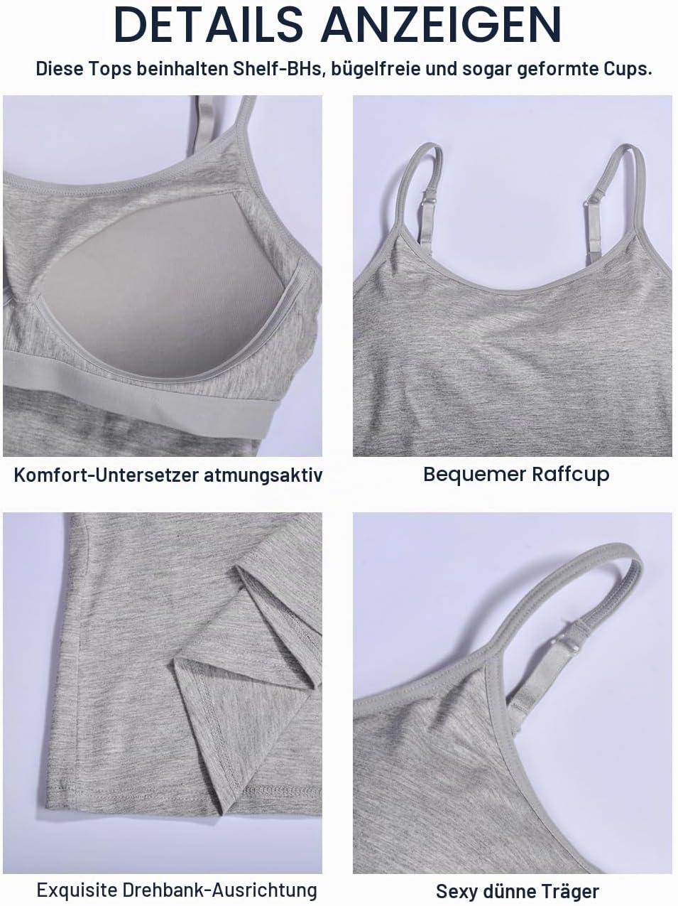 STARBILD Damen Unterhemd, S-4XL L Lichtgrau, L Lichtgrau