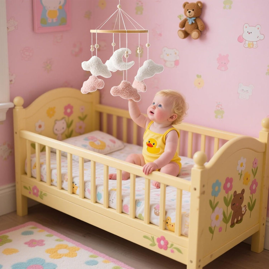 Baby Mobile Für Stubenwagen, Bettglocken Mobile mit Wolkenförmigen Plüschanhängern, Niedliche Babyde