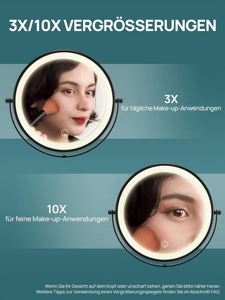 OMIRO 3X/10X Vergrösserungs Make-up Spiegel mit Lichtern, 8,5 Zoll doppelseitiger schwenkbarer Kosme