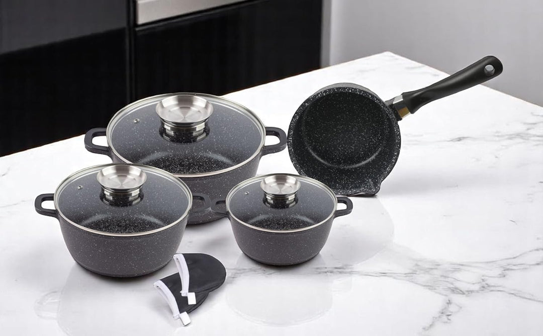 EliteHoff Induktion Topfset mit Stieltopf, 9-tlg Kochgeschirr-Set 16/16/20/24 cm, Kochtopf mit Decke