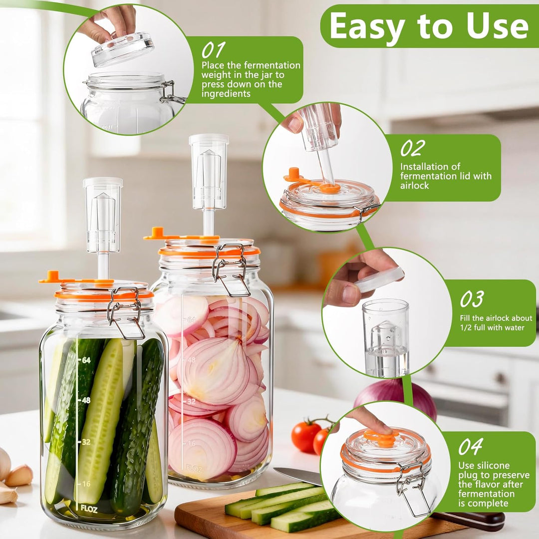 YBCPACK Fermentiergläser 2L mit Gärventil & Glasgewicht – grosses Einmachglas/Fermentationsglas Star