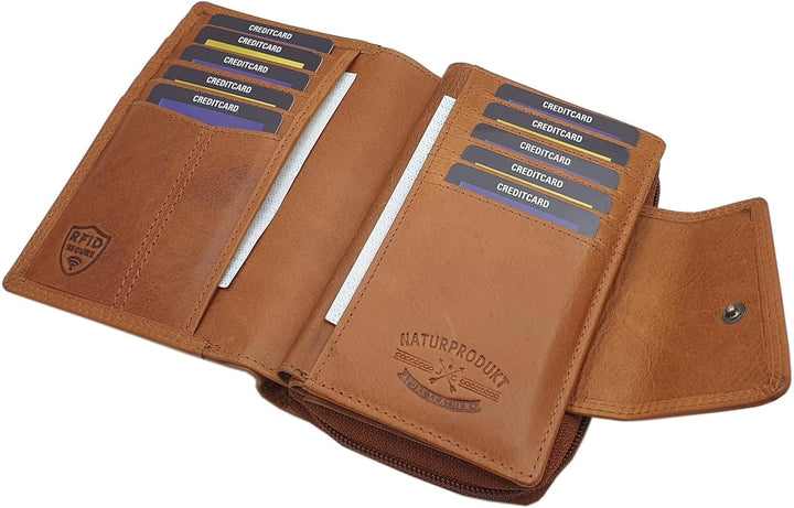 Echt Rindleder Damen Geldbörse/Geldbeutel/Portemonnaie/Geldtasche/Portmonee in Hochformat mit Schmet
