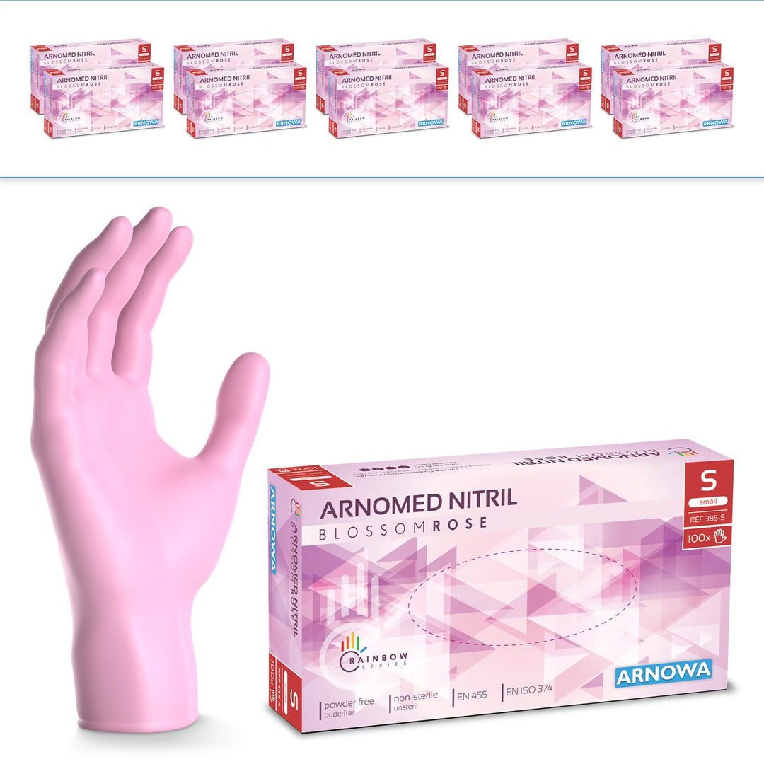 1000 Stück (10x100) ARNOMED Einweghandschuhe Rosa, Einmalhandschuhe S, Nitril Handschuhe Einweg, Nit
