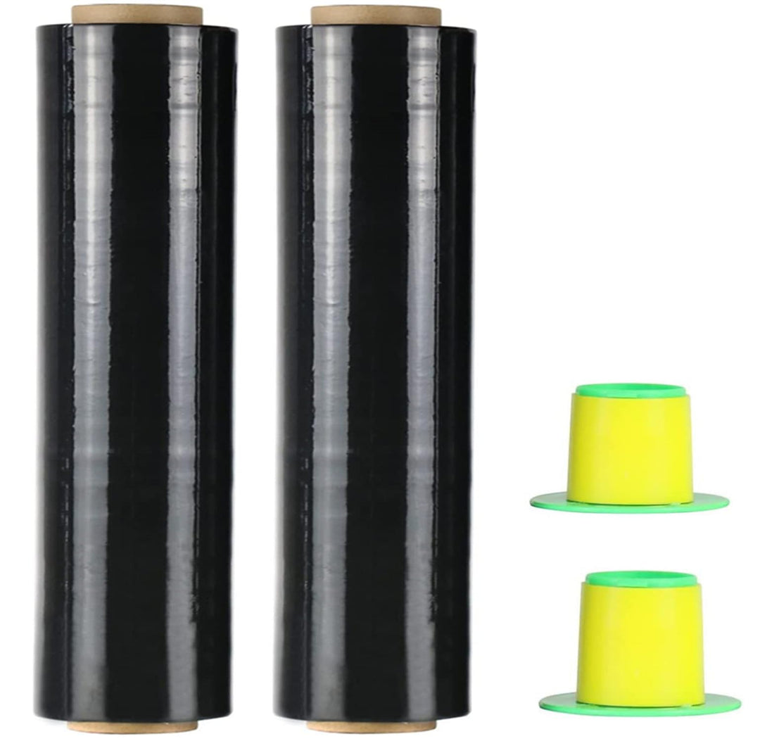 CHUANGSEED Stretchfolie Packfolie Schwarz 2Rollen Strechfolienrolle Palettenfolie mit Drehbarer Hüls