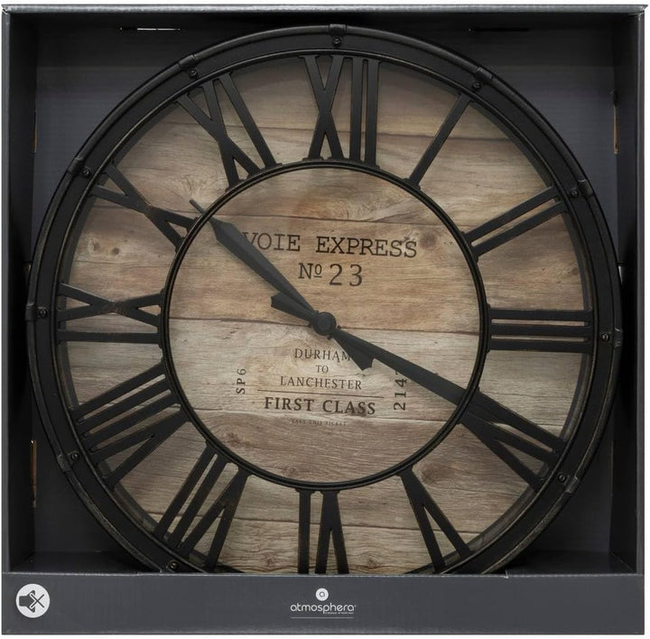 Wanduhr Vintage – Schwarz & Holz D39 cm – Atmosphera Designer Innen D. 39 x H. 7,7 cm Braun, D. 39 x