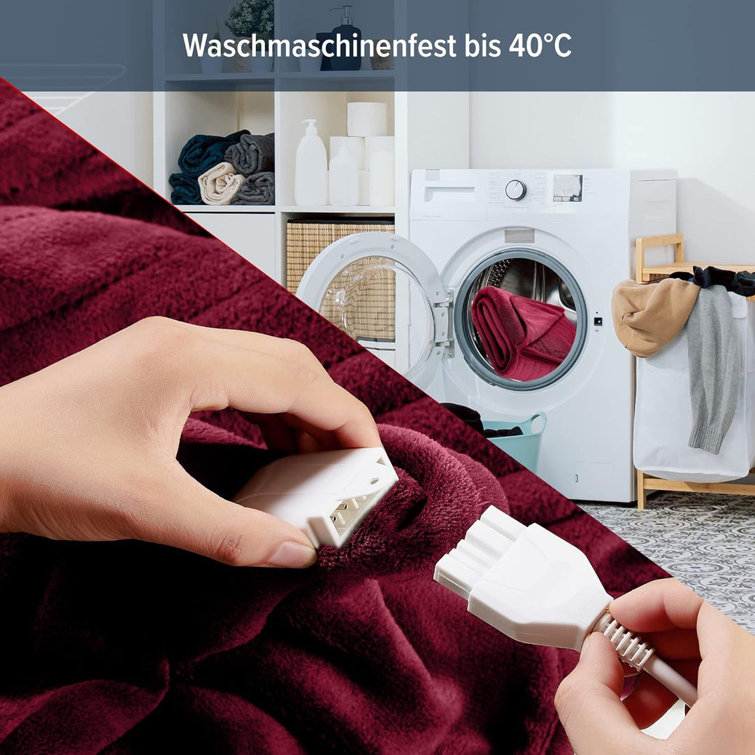 Arebos Heizdecke aus Plüsch 160 x 120 cm | elektrische Wärmedecke mit Abschaltautomatik | maschinenw