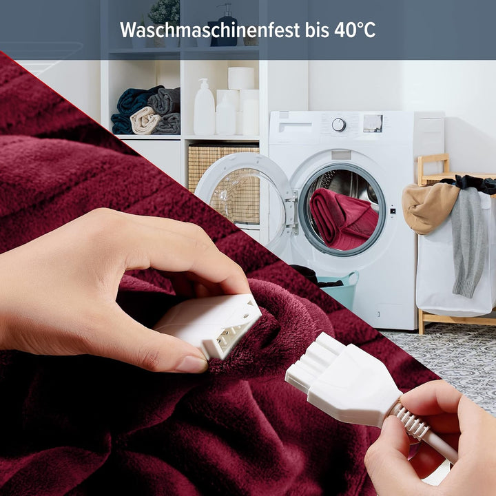 Arebos Heizdecke aus Plüsch 160 x 120 cm | elektrische Wärmedecke mit Abschaltautomatik | maschinenw