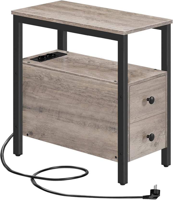 HOOBRO Beistelltisch mit Ladestation, Sofatisch mit 2 Schubladen und USB-Anschluss und Steckdose, Na