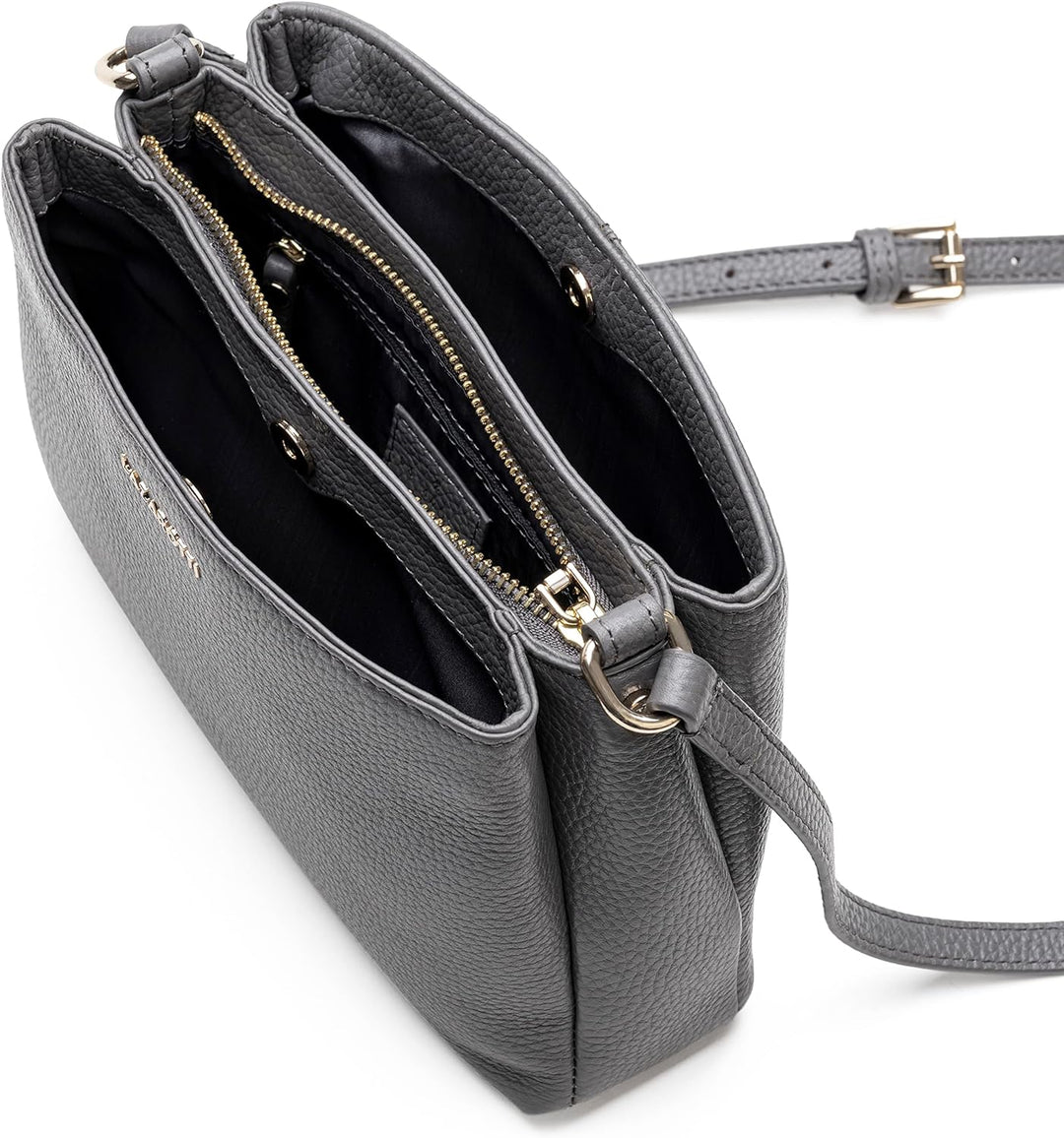 Lazarotti Bologna Leder Umhängetasche Damen | 3 Hauptfächer & längenverstellbarer Schulterriemen | m