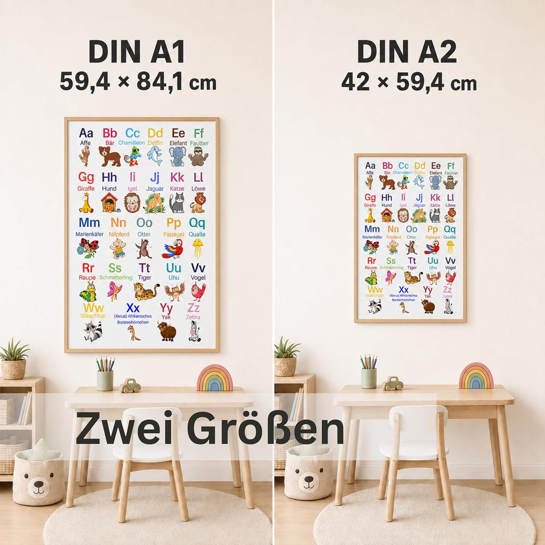 ABC Poster und Zahlen Lernposter DinA2 Set für Grundschüler - Alphabet und Zahlen von 1 bis 20 Lerne