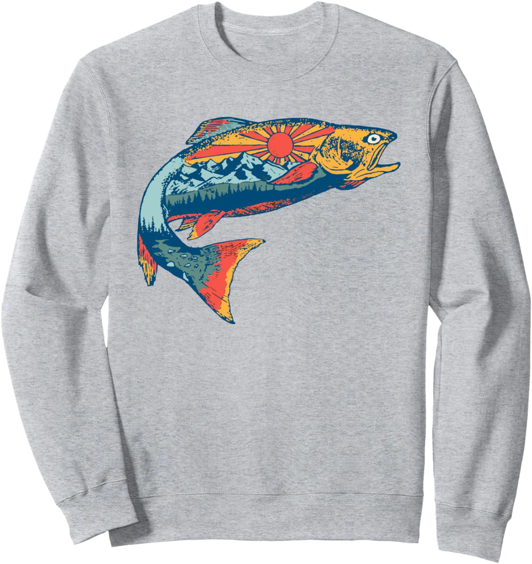 Trout Outdoor Illustration Series - Mountains Gray Sweatshirt