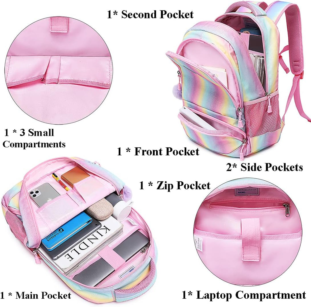 Schultaschen Mädchen Regenbogen Glitzer Rucksack Teenager Set Bunte Schulrucksack Damen Lässiger Tag