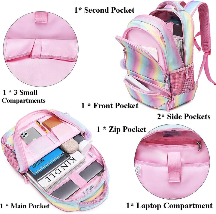 Schultaschen Mädchen Regenbogen Glitzer Rucksack Teenager Set Bunte Schulrucksack Damen Lässiger Tag