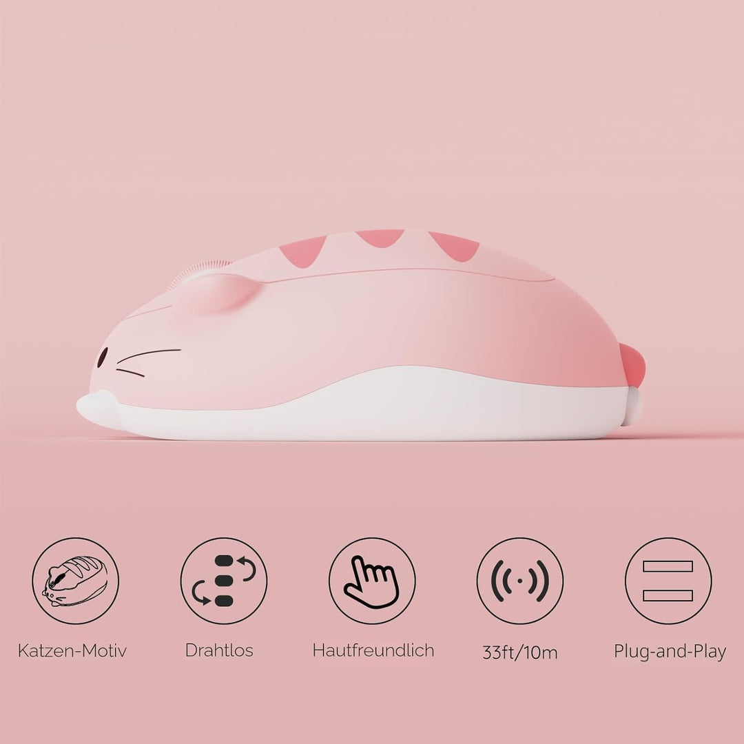 Akko Niedliche kabellose Maus mit Katzenmotiv, rosa Maus, Tri-Mode-Mäuse Bluetooth 3.0/5.0/2.4G USB-