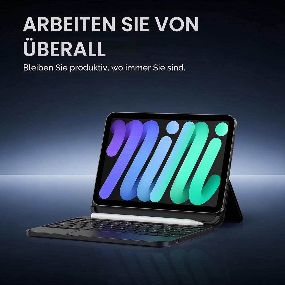 ORDA Tastatur Hülle für iPad mini 6/Mini 7 (A17 Pro), Magnetische Ständer mit Smart Trackpad Hinterg