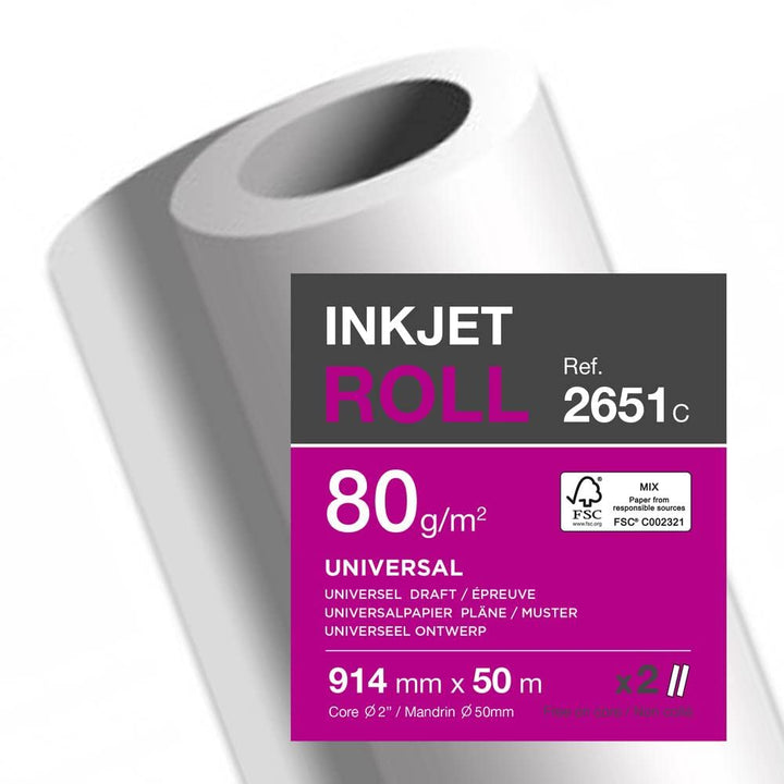 Clairefontaine InkjetPlotterrolle, B914 mm x L50 m 2651C