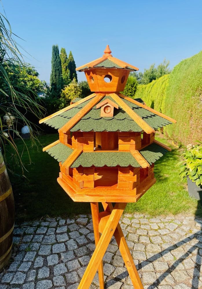 DARLUX Vogelvilla wetterfest von L bis XXL Futterhaus Vogelhaus mit oder ohne Ständer in Braun mit R