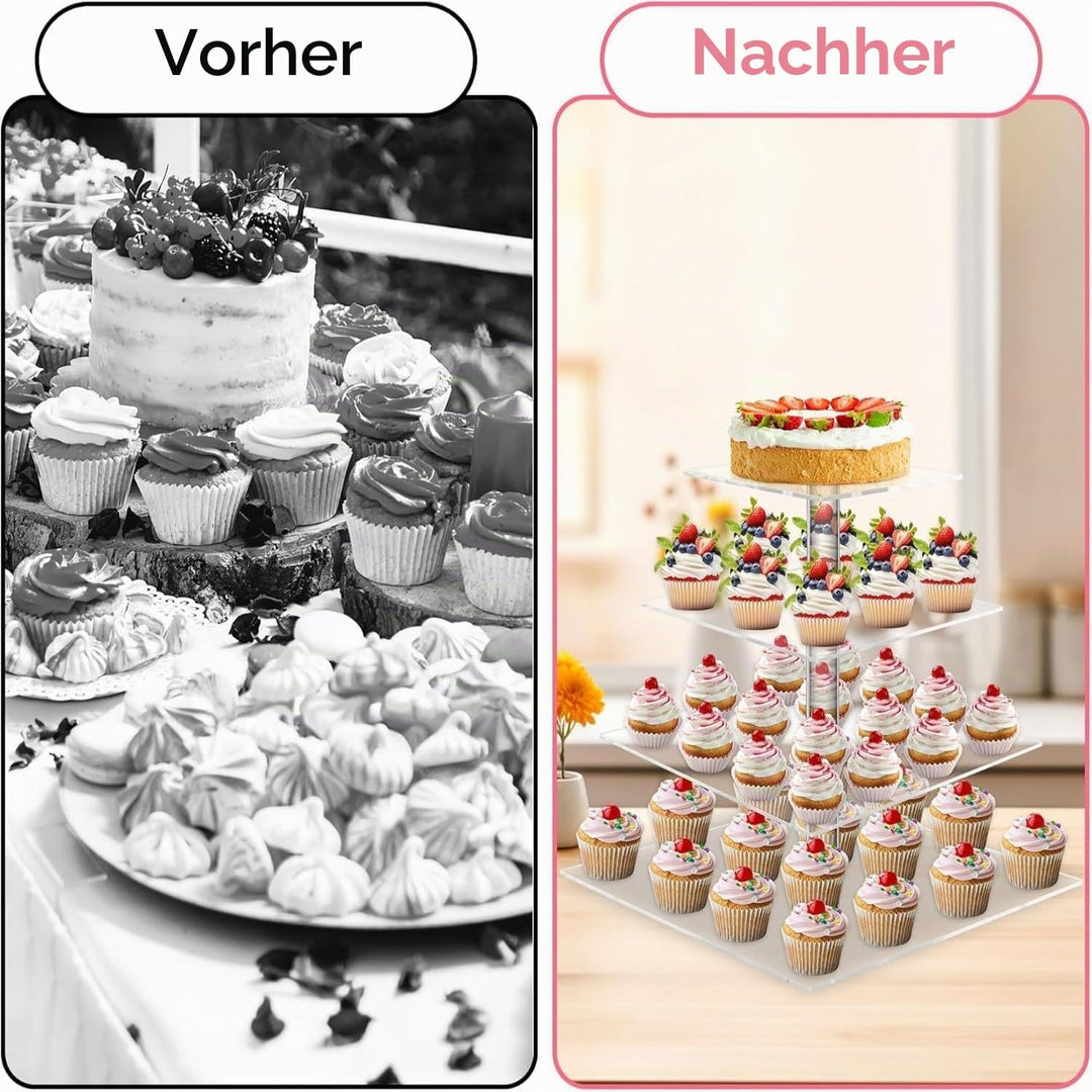 LATERN 4-Stöckig Cupcake Ständer, Quadratischer Acryl Cupcake Turm Transparenter Etagen Präsentation