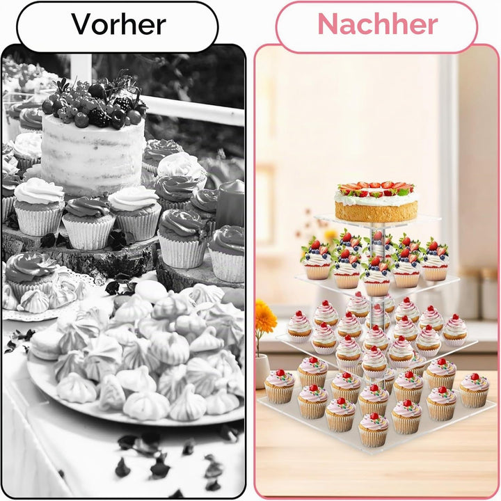 LATERN 4-Stöckig Cupcake Ständer, Quadratischer Acryl Cupcake Turm Transparenter Etagen Präsentation